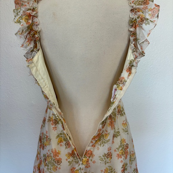 Vintage 70s Orange Floral Ruffle Summer Dress - Picture 11 of 15